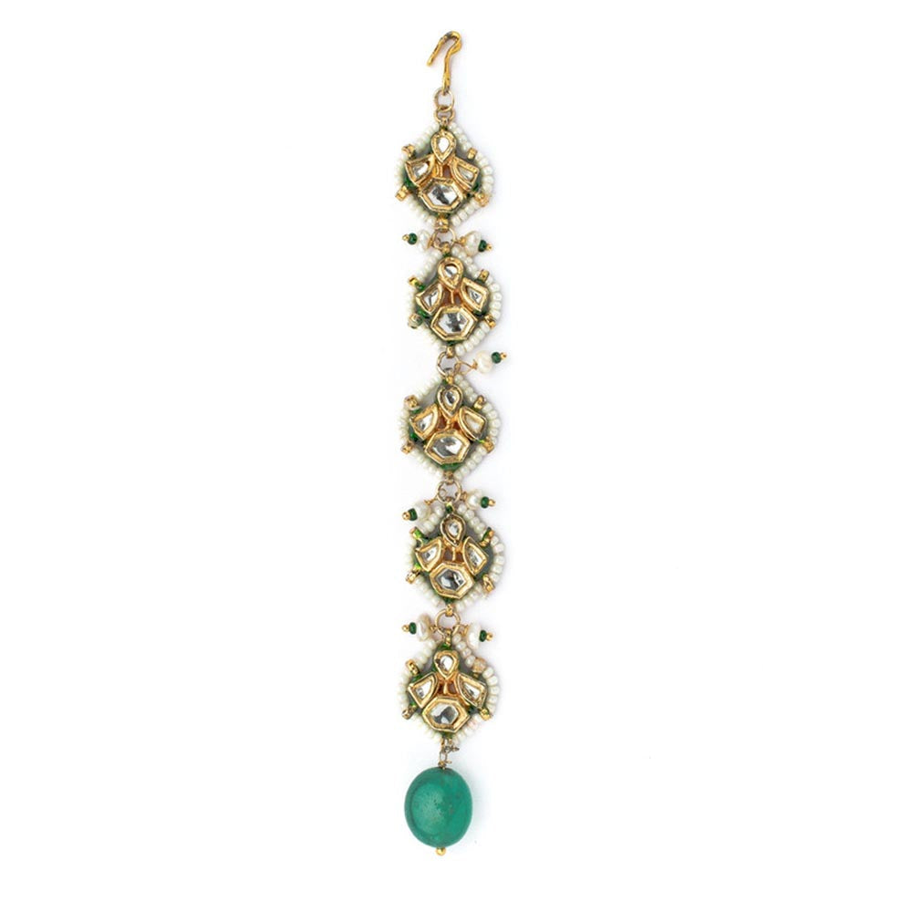 VIVINIA By Vidhi Mehra Gold Plated Green Womens Kundan Polki Maangtikka