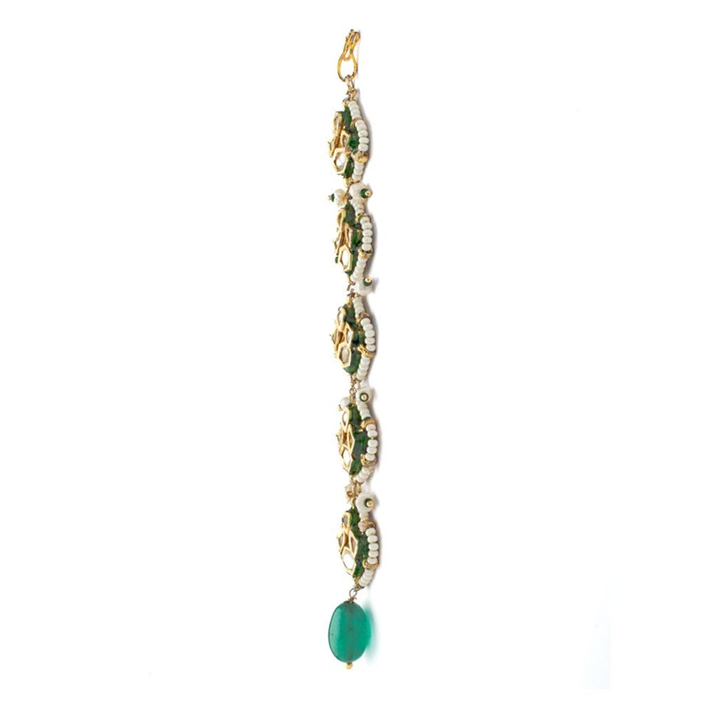 VIVINIA By Vidhi Mehra Gold Plated Green Womens Kundan Polki Maangtikka