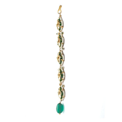 VIVINIA By Vidhi Mehra Gold Plated Green Womens Kundan Polki Maangtikka