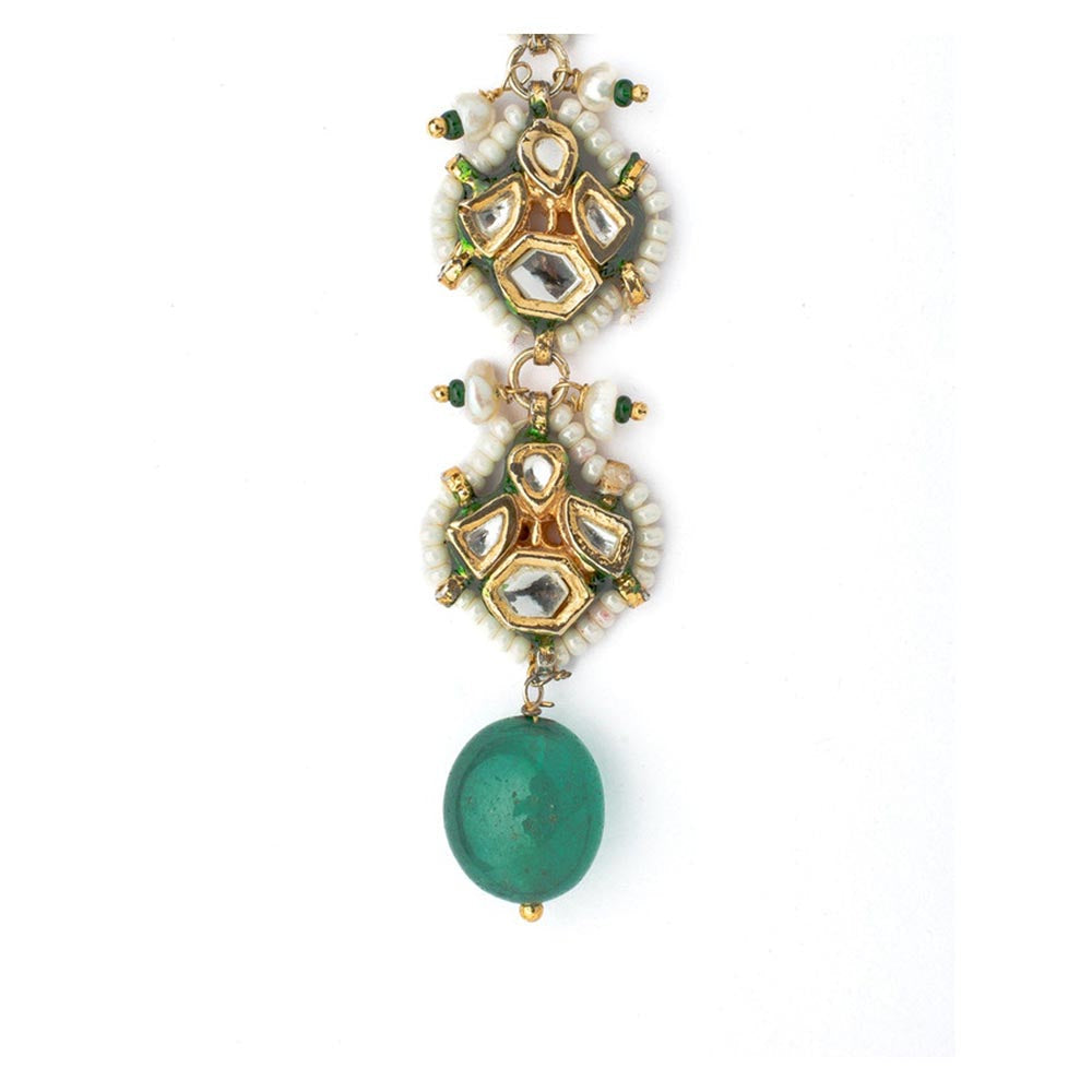 VIVINIA By Vidhi Mehra Gold Plated Green Womens Kundan Polki Maangtikka