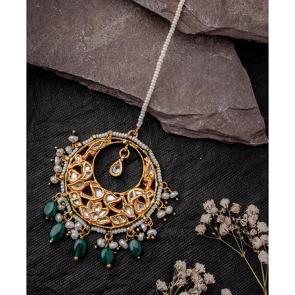 VIVINIA By Vidhi Mehra Gold Plated Green Womens Kundan Polki Maangtikka