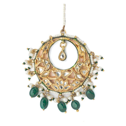VIVINIA By Vidhi Mehra Gold Plated Green Womens Kundan Polki Maangtikka