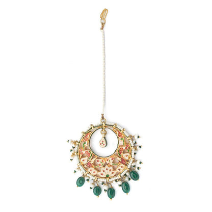 VIVINIA By Vidhi Mehra Gold Plated Green Womens Kundan Polki Maangtikka