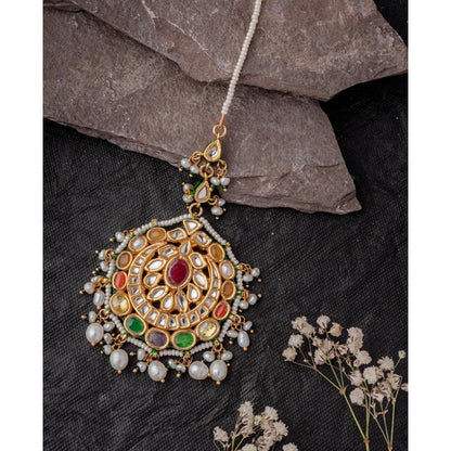 VIVINIA By Vidhi Mehra Gold Plated Multicolored Womens Kundan Polki Maangtikka