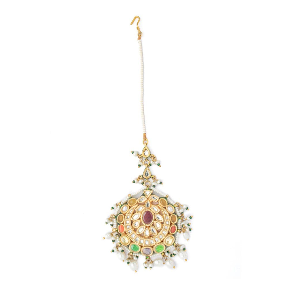 VIVINIA By Vidhi Mehra Gold Plated Multicolored Womens Kundan Polki Maangtikka