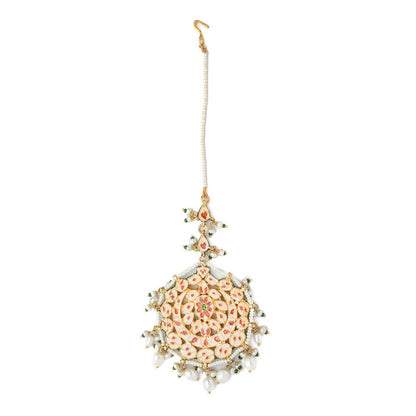 VIVINIA By Vidhi Mehra Gold Plated Multicolored Womens Kundan Polki Maangtikka