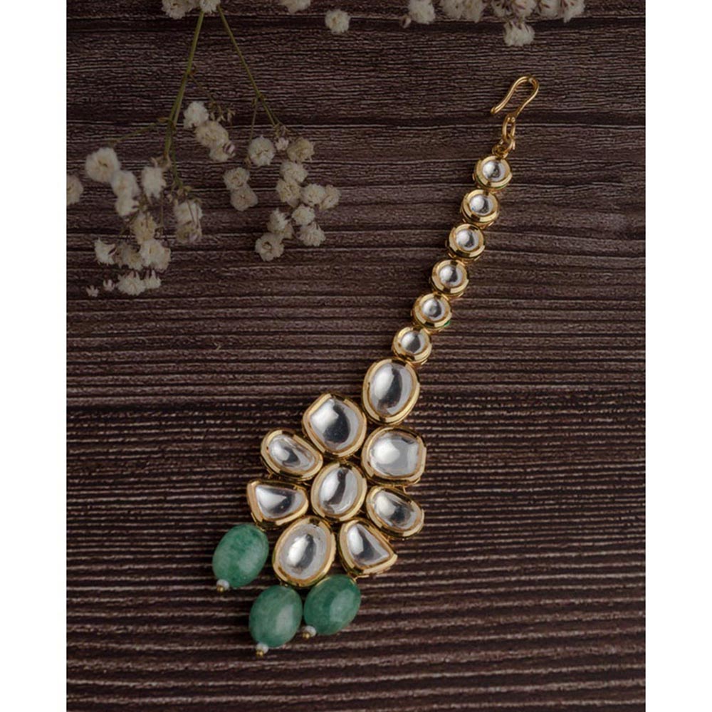 VIVINIA By Vidhi Mehra Gold Plated Green Womens Maangtikka