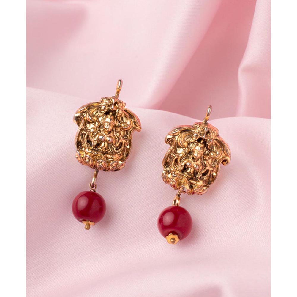 VIVINIA By Vidhi Mehra Florence Gold Plated Red Womens Stud Earrings