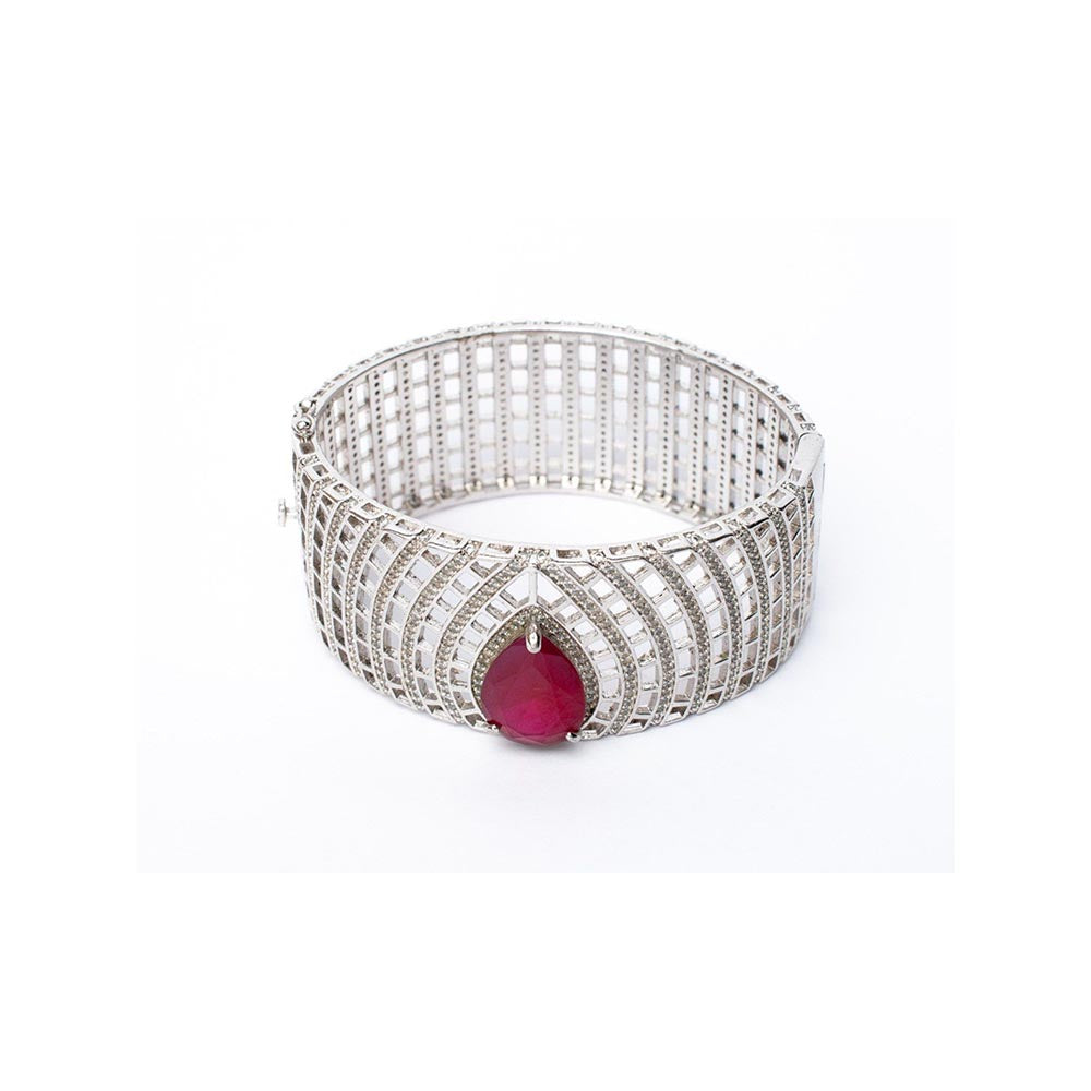 VIVINIA By Vidhi Mehra Silver Plated Pink Womens Kada