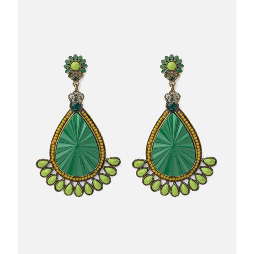 VIVINIA By Vidhi Mehra Florence Gold Plated Green Womens Drop Earrings