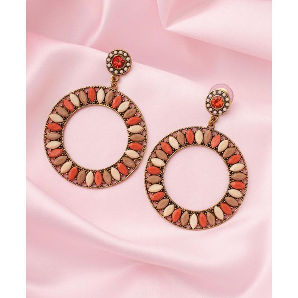 VIVINIA By Vidhi Mehra Florence Gold Plated Orange Womens Drop Earrings