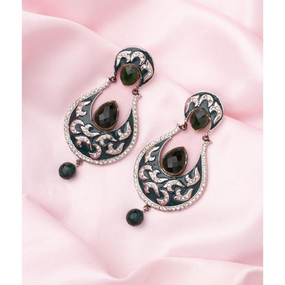 VIVINIA By Vidhi Mehra Florence Silver Plated Green Womens Dangle Earrings