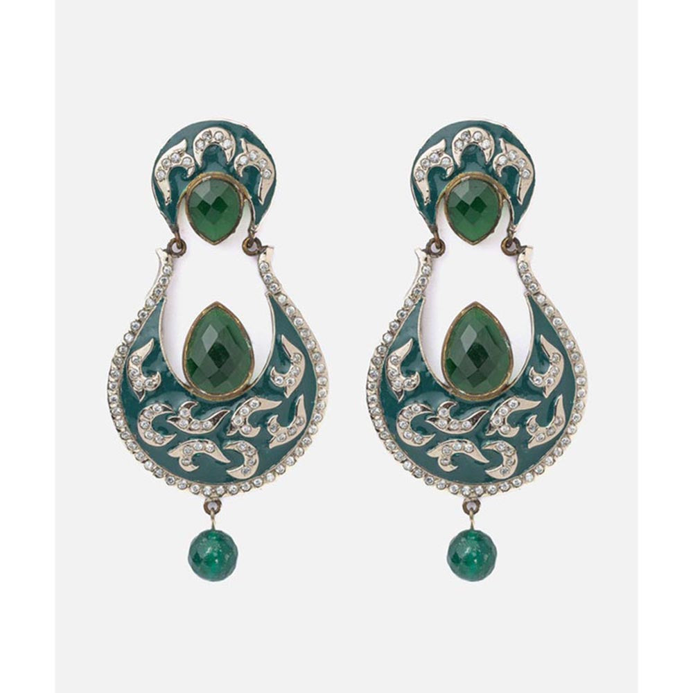 VIVINIA By Vidhi Mehra Florence Silver Plated Green Womens Dangle Earrings
