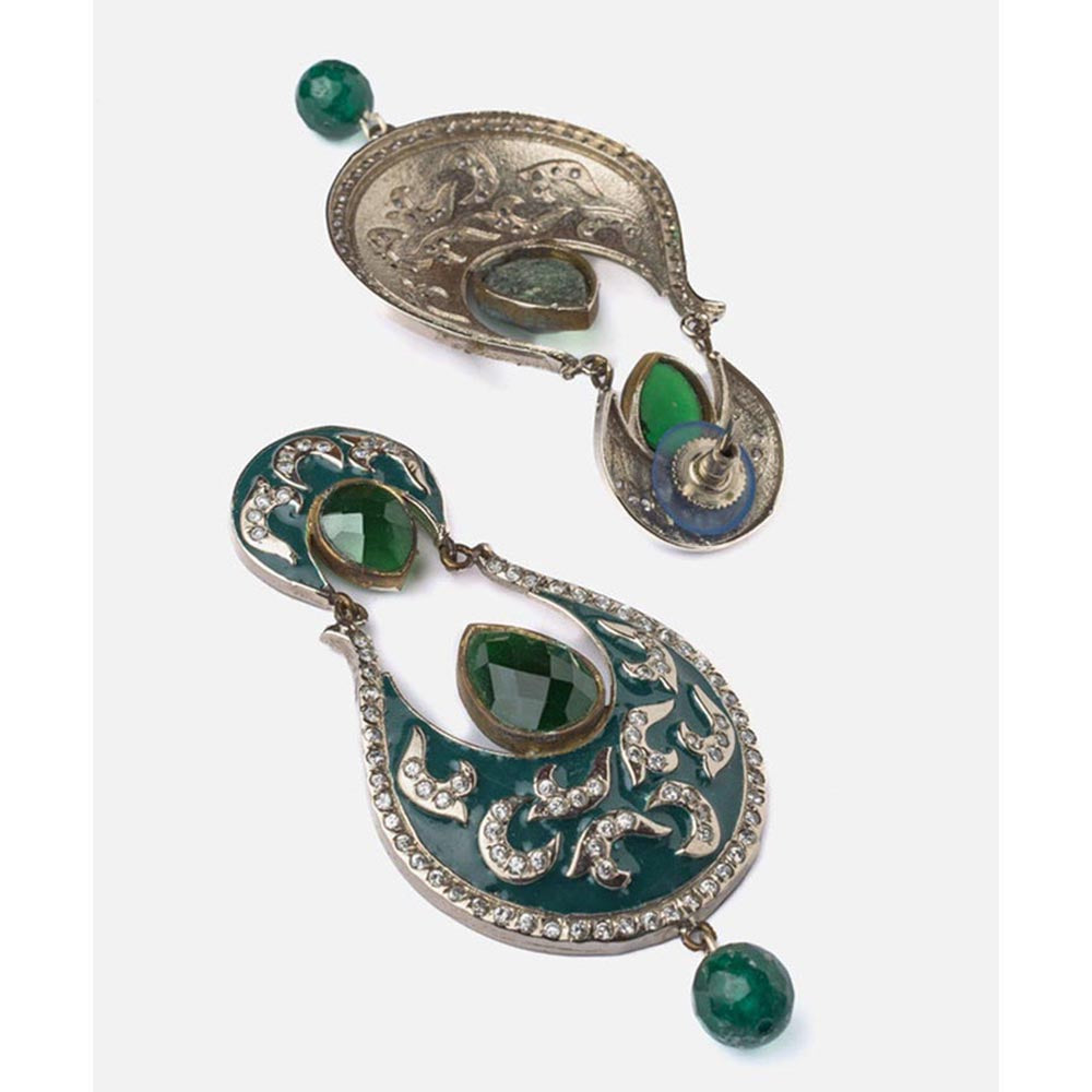 VIVINIA By Vidhi Mehra Florence Silver Plated Green Womens Dangle Earrings