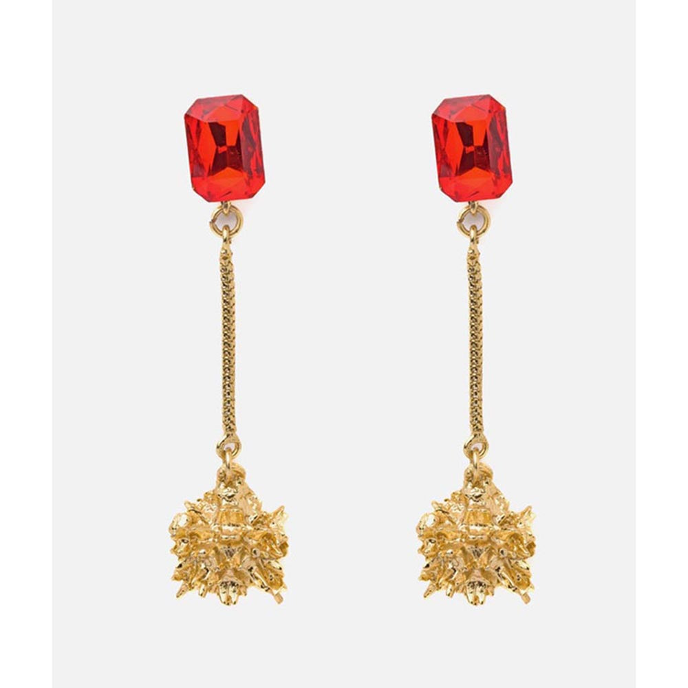 VIVINIA By Vidhi Mehra Florence Gold Plated Red Womens Drop Earrings