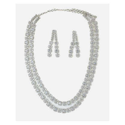 VIVINIA By Vidhi Mehra Silver Plated Womens Zircon Long Necklace Set With Earrings