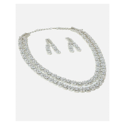 VIVINIA By Vidhi Mehra Silver Plated Womens Zircon Long Necklace Set With Earrings