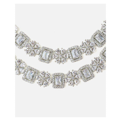 VIVINIA By Vidhi Mehra Silver Plated Womens Zircon Long Necklace Set With Earrings
