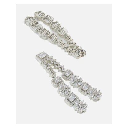 VIVINIA By Vidhi Mehra Silver Plated Womens Zircon Long Necklace Set With Earrings