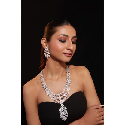 VIVINIA By Vidhi Mehra Silver Plated Womens Zircon Short Necklace Set With Earrings