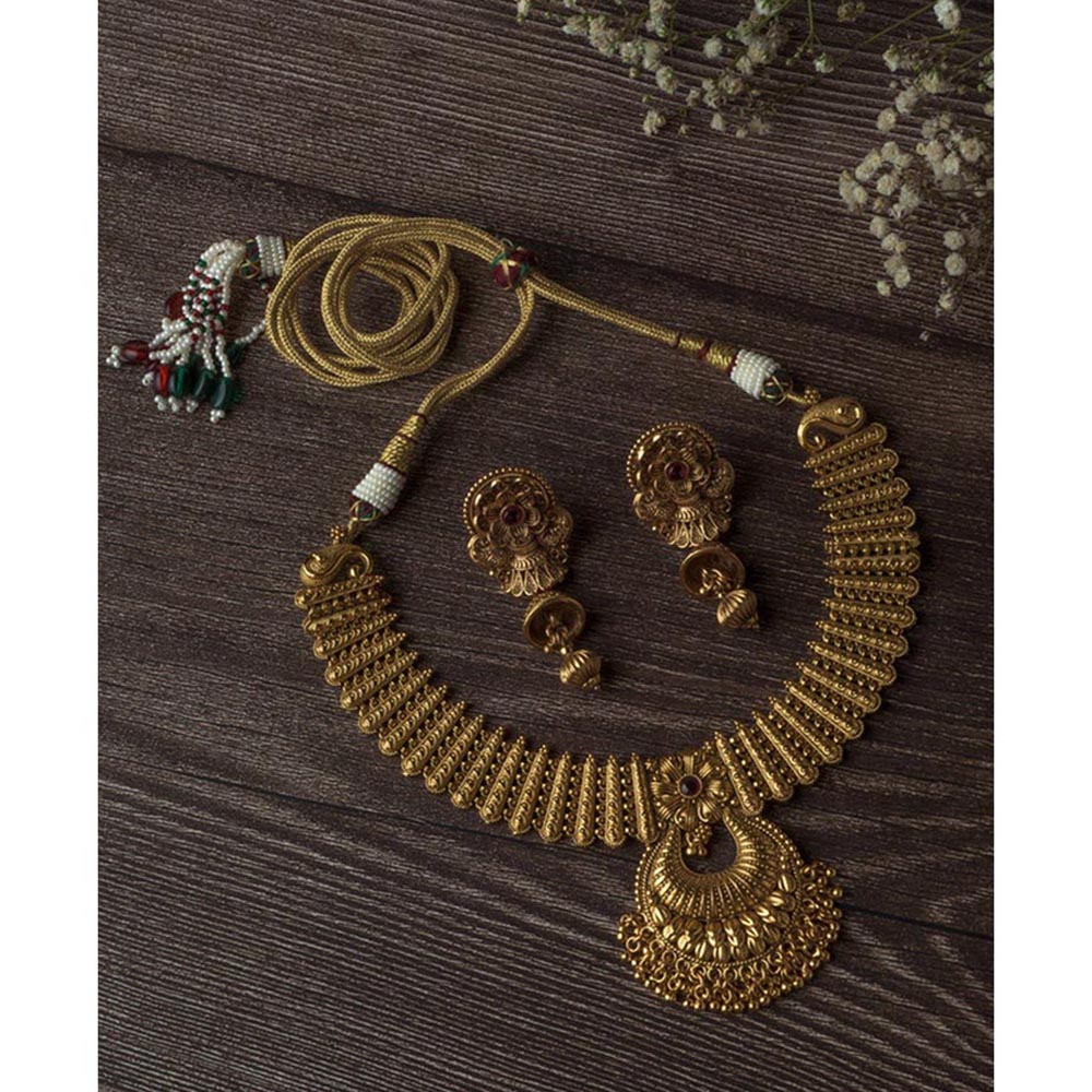 VIVINIA By Vidhi Mehra Gold Plated Womens Temple Short Necklace Set With Earrings