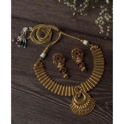 VIVINIA By Vidhi Mehra Gold Plated Womens Temple Short Necklace Set With Earrings