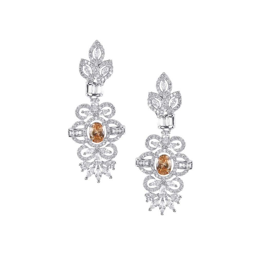 VIVINIA By Vidhi Mehra Silver Plated Yellow Womens Zircon Choker Necklace Set With Earrings