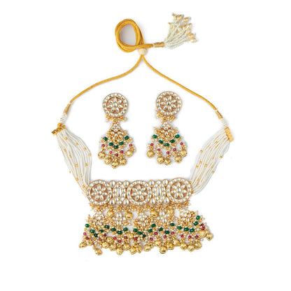 VIVINIA By Vidhi Mehra Gold Plated Green Womens Kundan Polki Necklace Set With Earrings