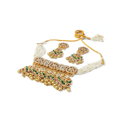 VIVINIA By Vidhi Mehra Gold Plated Green Womens Kundan Polki Necklace Set With Earrings