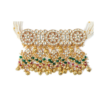VIVINIA By Vidhi Mehra Gold Plated Green Womens Kundan Polki Necklace Set With Earrings