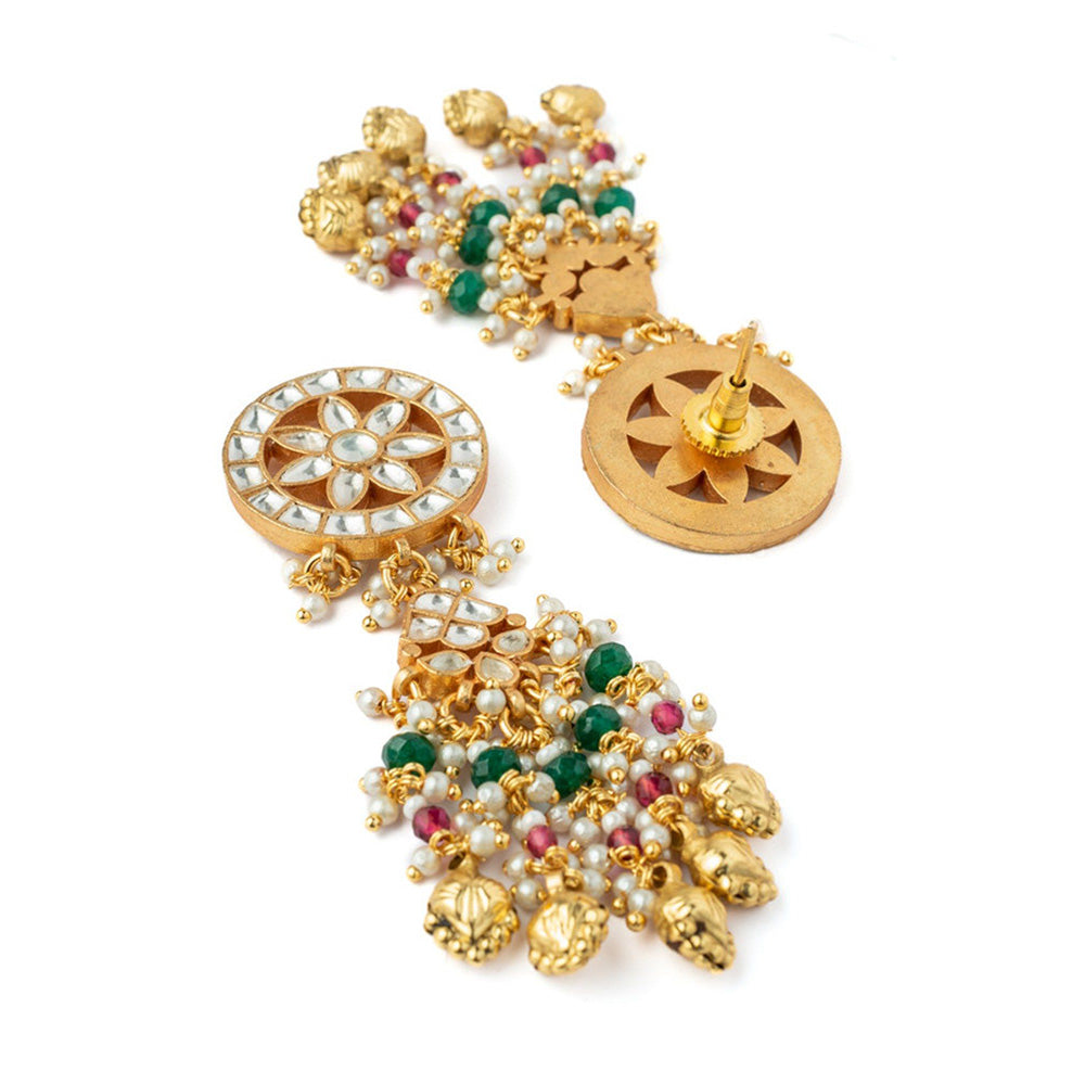 VIVINIA By Vidhi Mehra Gold Plated Green Womens Kundan Polki Necklace Set With Earrings