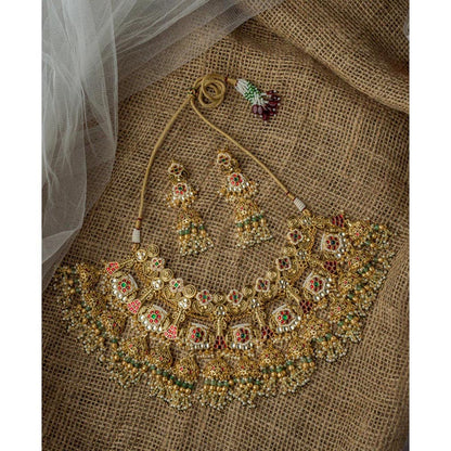 VIVINIA By Vidhi Mehra Gold Plated Multicolored Womens Kundan Polki Necklace Set With Earrings