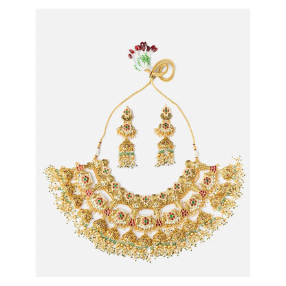 VIVINIA By Vidhi Mehra Gold Plated Multicolored Womens Kundan Polki Necklace Set With Earrings