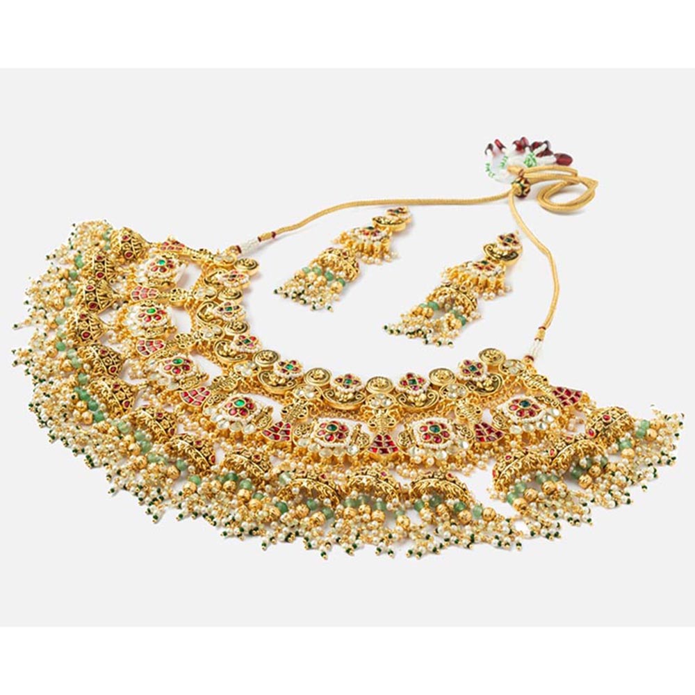 VIVINIA By Vidhi Mehra Gold Plated Multicolored Womens Kundan Polki Necklace Set With Earrings