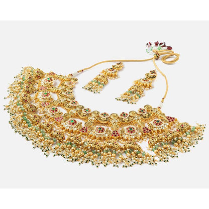 VIVINIA By Vidhi Mehra Gold Plated Multicolored Womens Kundan Polki Necklace Set With Earrings