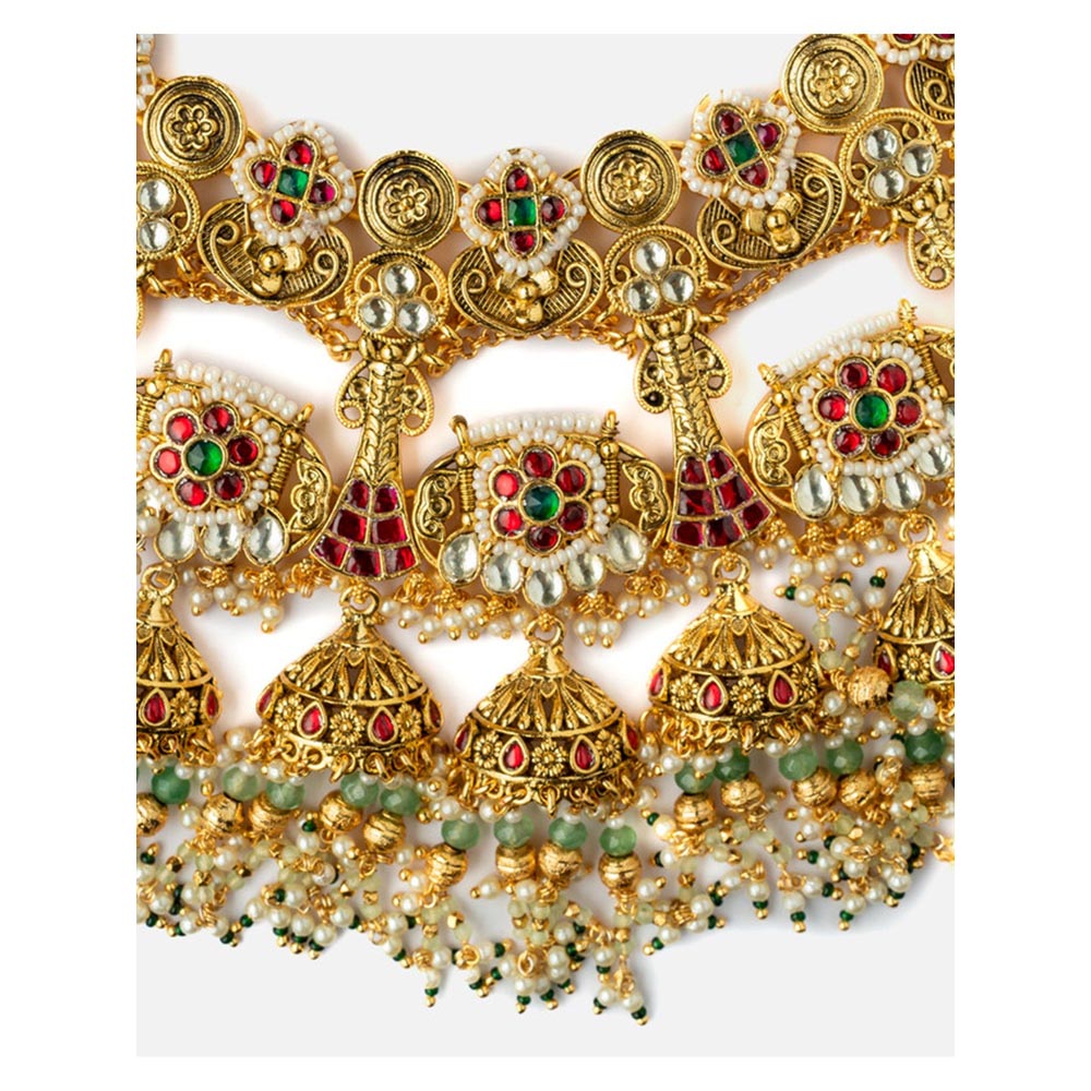 VIVINIA By Vidhi Mehra Gold Plated Multicolored Womens Kundan Polki Necklace Set With Earrings