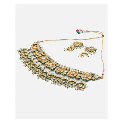 VIVINIA By Vidhi Mehra Saadgi Gold Plated Green Womens Short Necklace Set With Earrings