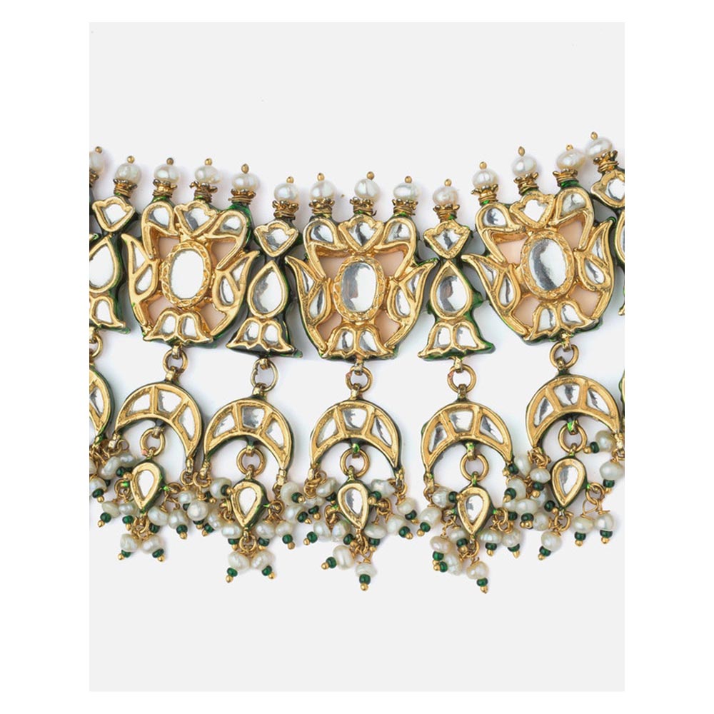 VIVINIA By Vidhi Mehra Saadgi Gold Plated Green Womens Short Necklace Set With Earrings