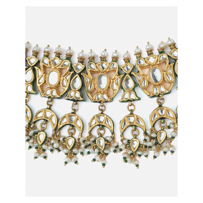 VIVINIA By Vidhi Mehra Saadgi Gold Plated Green Womens Short Necklace Set With Earrings