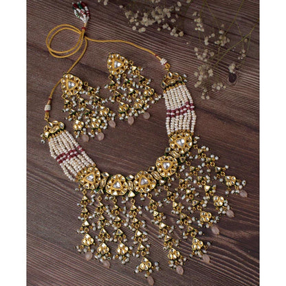 VIVINIA By Vidhi Mehra Saadgi Gold Plated Green Womens Choker Necklace Set With Earrings