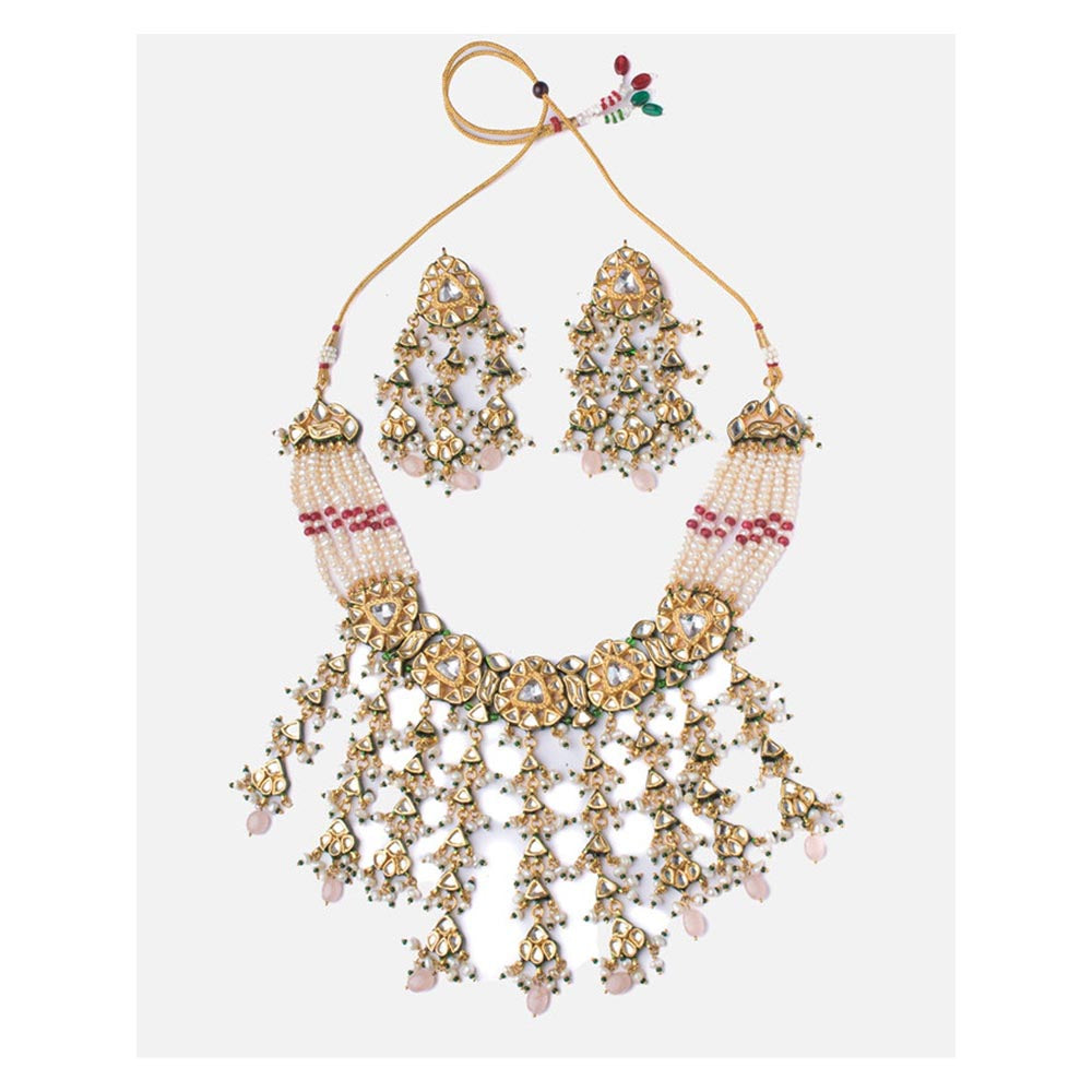 VIVINIA By Vidhi Mehra Saadgi Gold Plated Green Womens Choker Necklace Set With Earrings