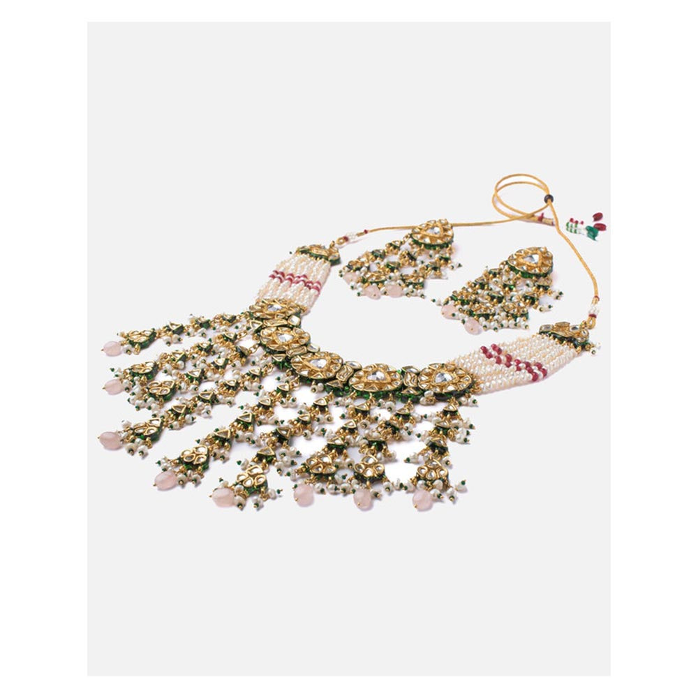 VIVINIA By Vidhi Mehra Saadgi Gold Plated Green Womens Choker Necklace Set With Earrings