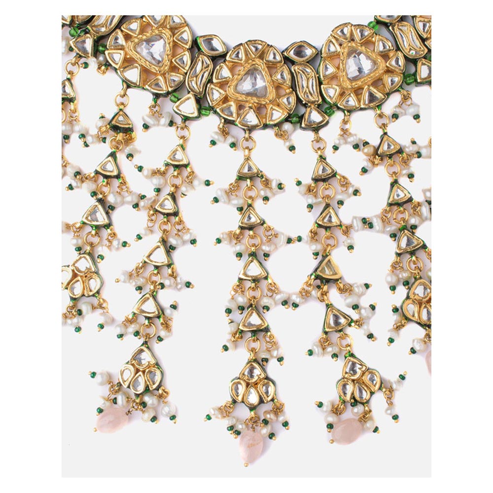 VIVINIA By Vidhi Mehra Saadgi Gold Plated Green Womens Choker Necklace Set With Earrings