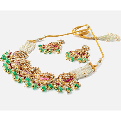 VIVINIA By Vidhi Mehra Gold Plated Multicolored Womens Kundan Polki Necklace Set With Earrings