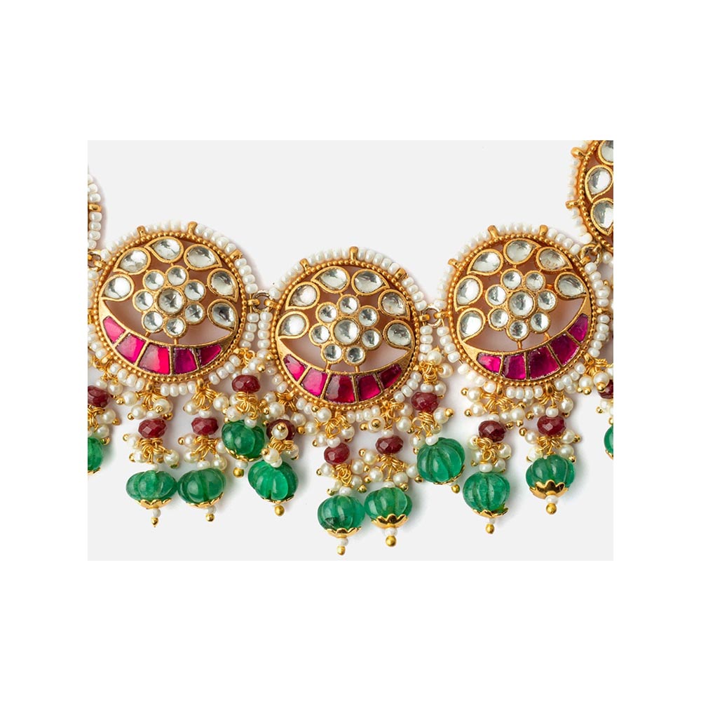 VIVINIA By Vidhi Mehra Gold Plated Multicolored Womens Kundan Polki Necklace Set With Earrings