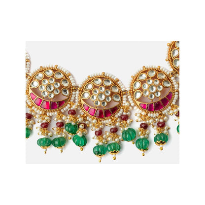 VIVINIA By Vidhi Mehra Gold Plated Multicolored Womens Kundan Polki Necklace Set With Earrings