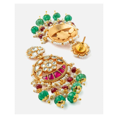 VIVINIA By Vidhi Mehra Gold Plated Multicolored Womens Kundan Polki Necklace Set With Earrings