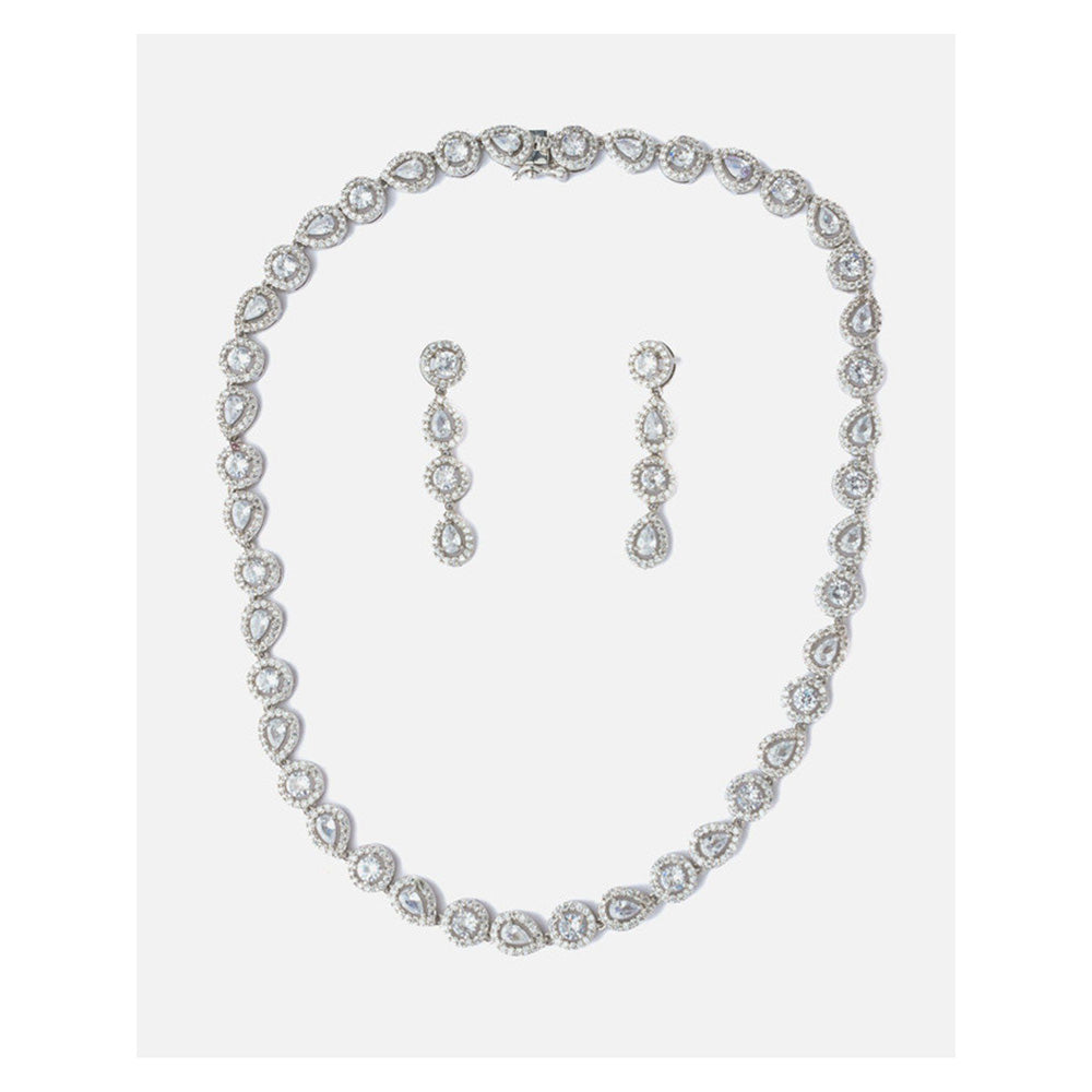 VIVINIA By Vidhi Mehra Silver Plated Womens Short Necklace Set With Earrings