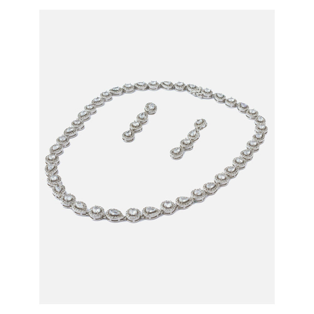 VIVINIA By Vidhi Mehra Silver Plated Womens Short Necklace Set With Earrings