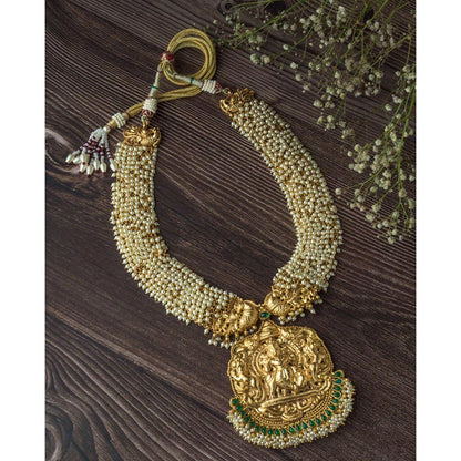 VIVINIA By Vidhi Mehra Gold Plated Green And White Womens Temple Long Necklace